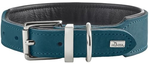 Hunter Malta Hundehalsband | Softvollrindleder, weich unterlegt, strapazierfähig, handgefertigt, Made in Germany, Farbe: Petrol, Größe: 60