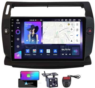 Autoradio HTXPSM per Citroen C4 LA LC 2004-2014 9 pollici Android 13 con Carplay/Android Auto/Bluetooth 5.0/DSP/Comandi al volante/Schermo diviso Stereo per auto player digitale con touchscree