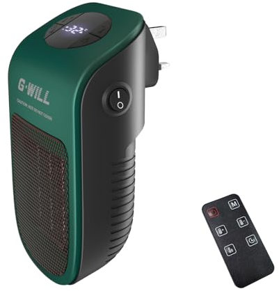 G-WILL Smart Plug in Heater 600W (Green), 4p/hr Running Cost, Ceramic Mini Portable Electric Space Fan Heater, Cuts 74% Energy Usage, Auto Power Level Adjusting, Ambient Temp. Probe, Extra Safety