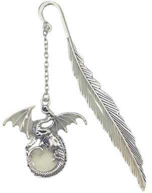 Weenwill Lesezeichen,Leuchtende Metall Feder Lesezeichen,Metall Lesezeichens,Retro-Lesezeichens,Geschenk 3D Fliegender Drache Anhänger für Buchliebhaber,Kinder,Schüler,Lehrer