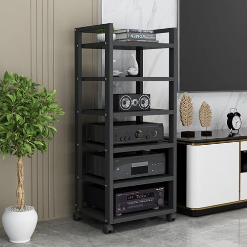 Medienständer mit 6 Ebenen, bewegliches Audio-/Video-Regal für CD-Player und Stereo-Komponenten, höhenverstellbare Holzregale, Aufbewahrungsschrank für Zuhause/Büro/Theater