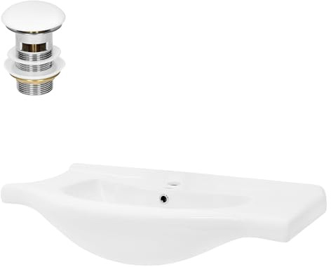 LuxeBath Waschbecken aus Keramik Weiß 86x21,5x51,5 cm inkl. Ablaufgarnitur, Einbauwaschbecken mit Überlauf, Aufsatzwaschbecken Einbauwaschtisch Waschschale Waschplatz Handwaschbecken, für Badezimmer
