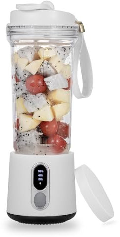 Licuadora Portátil 500ml para Batidos y Smoothies, Recargable USB-C 4000mAh Licuadora Personal con 6 Cuchillas de Acero Inoxidable - Ideal para Gimnasio, Cocina y Aire Libre (Blanco)