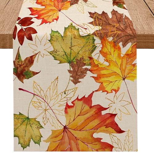 1 chemin de table d'automne, 33 x 183 cm, décorations de table d'automne en lin avec imprimé feuille d'érable, décoration saisonnière automne-automne, cuisine, table à manger, décoration de fête pour
