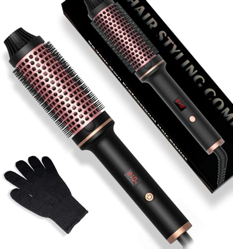 Thermal Brush, Lockenbürste 3 in 1 Thermobürste 38mm, Lockenbürste LCD Anzeige 120-210℃, Erhöhen Sie das Haarvolumen, Lose Locken, Glattes Haar, Leichte Kompakte Größe, Dual Spannung Passend für Reise