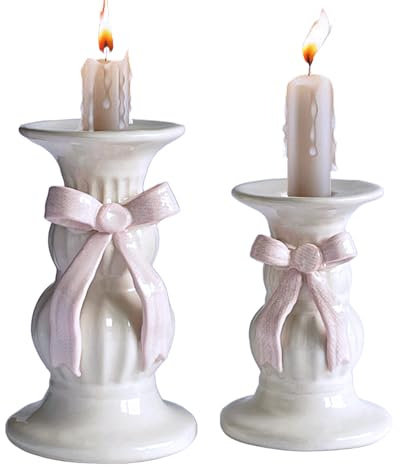 SEINHIJO 2pcs Bougeoirs en Céramique Moderne Arts Sculpture Maison Statue Figurine Cadeau Décor de Fête,Candélabres Décoratif pour Mariage 15cm