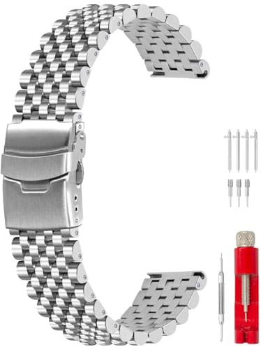 Kai Tian Schwer Edelstahl Uhrenarmband 20mm 22mm Hochbelastbar Matt poliert Schnellverschluss, 7 Beads uhrenarmbänder Ersatzarmband für Herren und Damen Silber Schwarz Gold