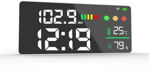 Detector de ruido, Monitor de decibelios WIFI con conexión WIFI Tuya, sensor de temperatura, humedad y tiempo, medidor de ruido con pantalla LED,Analizador de sonido profesional