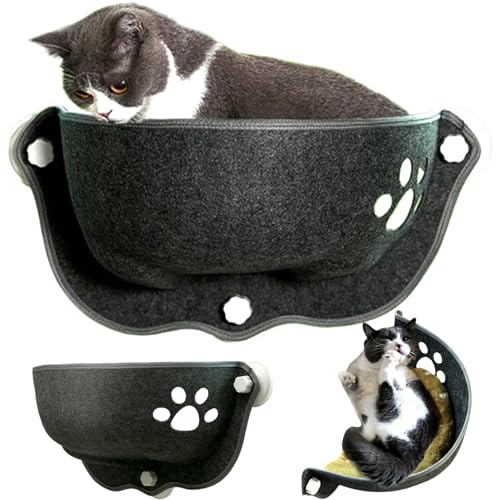 Suction Cup Cat Bed Window 20 x 11 x 11 Half-moon Shape Cat Window Hammock Strong Suction Bed Washable Car Hammock
