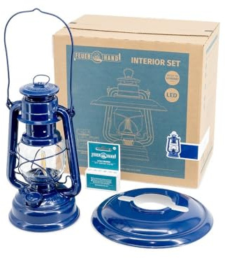 Feuerhand Baby Special 276 LED Set Cobalt Blue - Laterne mit Schirm | Inklusive 2 Li-Ion Akkus - Dimmbar - Warmweiß - 150 Lumen - Indoor & Outdoor - 18 Tage Laufzeit - Made in Germany
