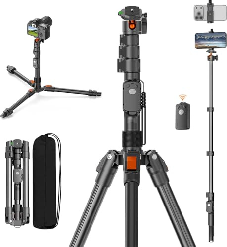 XXZU 75 Camera Tripod, Tripod For Camera Phone with Remote, 360°Ball Head & Phone Holder, Aluminum Compact Phone Tripod/Monopod, Camera Tripod Stand Compatible with iPhone/Canon/DSLR,Max Load 17.64lb