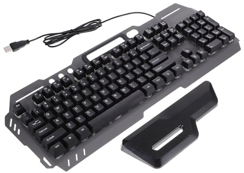 POPETPOP Clavier USB Filaire Design Silencieux avec Repose-Poignets Ergonomique Pleine Taille 104 Touches en ABS Couleur Noir pour Bureau et Maison