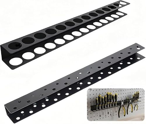 QINGZY 2 Pièces Porte-Outils Mural 40cm, Support Mural Tournevis & Pinces A+B, 14 & 19 Trous, Organisateur de Tournevis avec 8 Vis et Tubes D'expansion, pour Garage, Atelier, Établi et Maison (B)