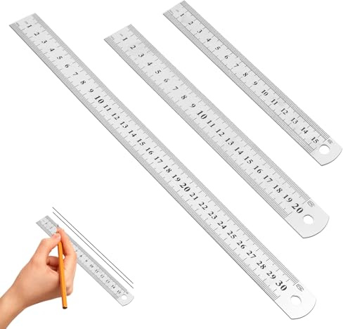 Nexaflow 3PCS Regla Metalica Stainless Steel Rulers (15/20/30cm)