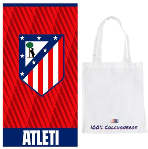 Toalla Atlético de Madrid 70x140 cm + Bolsa de Playa de Tela | Diseño Oficial | Microfibra Suave y de Secado Rápido | Ideal para Playa, Piscina, Gimnasio o Regalo para Aficionados Colchoneros (ATLETI)