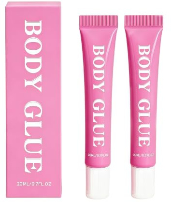 Gireatick Set Da 2 Colle Liquide Per Il Corpo Da 40 Ml, Gel Adesivo Trasparente A Rapida Asciugatura, Sicuro Per La Pelle, Resistente Al Sudore E A Lunga Durata, Alternativa Lavabile Al Nastro Di Moda