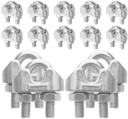 SHINEOFI 20 Unidades Clip para Cable de Acero Inoxidable M6 1/4 Pulgada Agarre Seguro para Cuerda y Cable, Adecuado para Cercas y Enrejados de Jardín, Color Plata