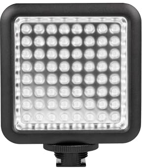 Walimex pro LED-Videoleuchte mit 64 LEDs, 6 W, Kamera Beleuchtung stufenlos dimmbar, erweiterbares Fotolicht mit Stecksystem, Videolicht für Aktion Kamera, Camcorder und DSLR