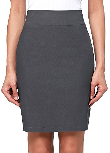 Kate Kasin Women's Grey Skirt Stretch Knee Length Pencil Skirts High Waisted Slim Fit Business Casual Skirt Small