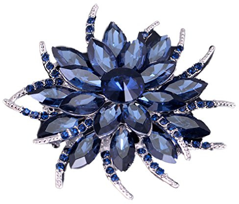 YAZILIND Fashion big Rhinestones en Fleurs Alliage Zirconia Broche Corsagee Femmes Filles Accessoires (Encre Bleu)