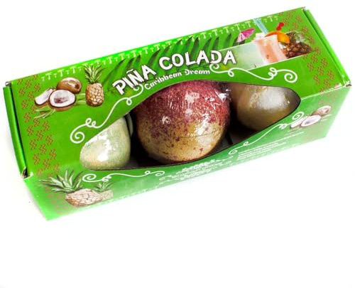 Geschenkset mit 3 x 100 g Badekugeln, Spa, Entspannung und Hydratation, für Cocktails, Weihnachten, Badebombe mit Duft Pina Colada.