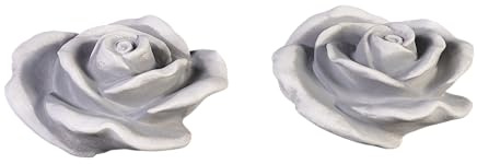gartendekoparadies.de 2-Set Deko-Rosen aus Steinguss, H. 9 cm, 4 kg, Grau, Frostsicher für Außenbereich