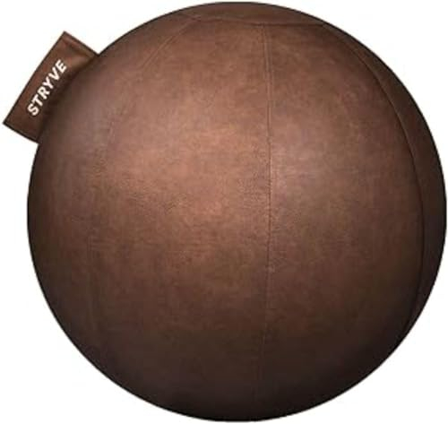 STRYVE Active Ball Natural Brown 65cm – Design Award GEWINNER – Kunstleder-Gymnastikball für Fitness, Yoga, Pilates – Ergonomischer Sitzball fürs Büro, inkl. Luftpumpe & E-Book, belastbar bis 150kg