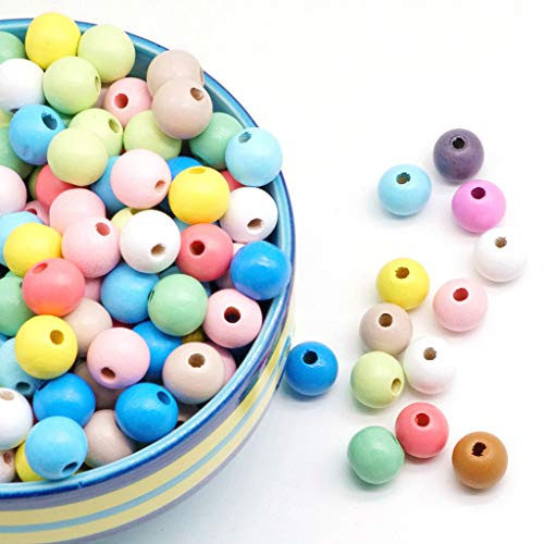 Feelairy Bunte Holzperlen, 400 Stk Runde Holzperlen zum Auffädeln 10 mm Basteln Pastell Perlen Gemischte Farbe mit Loch für DIY Armbänder Schmuck Handwerk