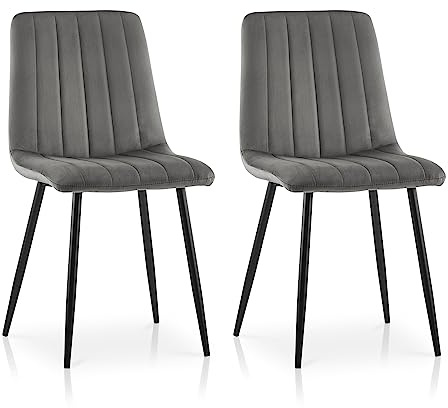 TUKAILAI Esszimmerstühle 2er Set aus Samt, Küchenstuhl Polsterstuhl Wohnzimmerstuhl mit Gepolstert Sitz, Rückenlehne, Metallbeinen, Stühle für Esszimmer, Küch,Zuhause,Lounge, Grau