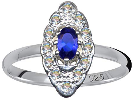 Ring Jugendstil Marquis Navette Silberring Blau Weiß Echt Sterling Silber 925 Zirkonia Kristalle Liebe Glaube Motiv weiss klar transparent