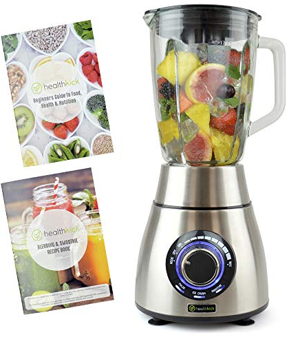 healthkick 1200w Ice Crushing Smoothie Blender - 1.8L Glass Jug - 3 Programmes: Pulse/Ice Crush/Smoothie - Variable Speed Control - Free Health and Nutrition Guide - K3251 - Stainless Steel