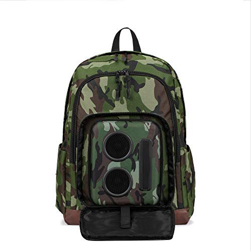 Mochila para altavoces Bluetooth con altavoces de 20 W y subwoofer para fiestas, festivales, playa, escuela, recargable, funciona con iPhone y Android (camuflaje, edición premium 2021)