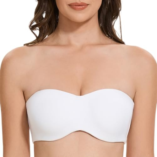 MELENECA Women's Strapless Minimizer Multiway for Large Bust Unlined Seemless Underwire Bandeau Bra White 34F