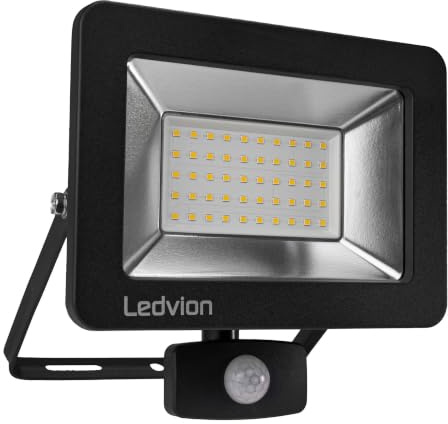 Ledvion LED Strahler mit Bewegungsmelder 50W IP44 4000K 6000lm | Reagiert automatisch auf Bewegung rund um Einfahrt Garten Hof und Fassade