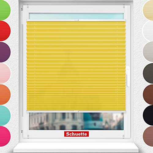 Schuette® Plissee ohne Bohren ● Premium Kollektion: Summer Time (Gelb) ● 70x120cm (Breite x Höhe) ● Suprafix Faltrollo Klemmfix 2.0 Rollo ● 60 Sekunden Plisseerollo Montage inkl. Video