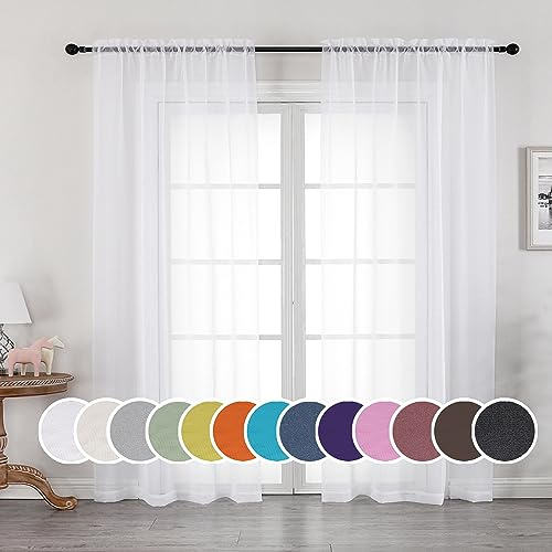 OWENIE White Sheer Curtains 96 Inches Long, Elegant Sheer Curtains for Bedroom, Window Voile Sheer Curtain Panels/Drapes/Treatment for Living Room, 2Pcs, Each 42 W x 96 L