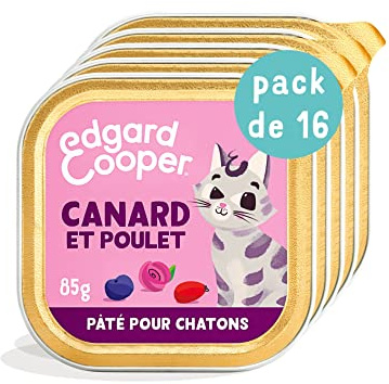 Edgard & Cooper Kattungepaté, (anka och kyckling, 85 g x 16), färskt kött och protein av hög kvalitet, riktiga ingredienser för katt, steriliserad och aktiv kattpasta