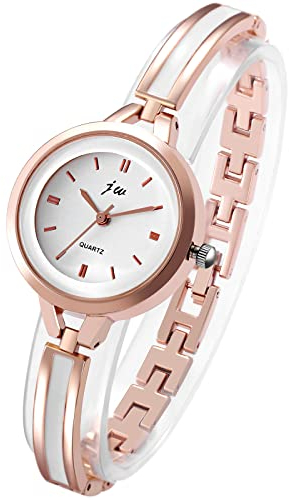 JewelryWe Damenuhr Elegant Analog Quarz Armbanduhr Damen Klein Einfach Beiläufige Uhr Spangenuhr mit Metall-Armband Rosegold