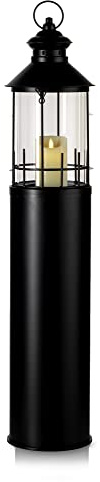 KHG Laterne Leuchtturm 99 cm, Wohnzimmer, Balkon, Terrasse, Garten usw. | mit LED-Kerze Metall/Glas in schwarz, Kerzenständer, Kerzenhalter, Outdoor und Indoor, Deko, Glaseinsatz, für Zuhause