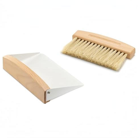 OAKART Mini Metal Dustpan and Brush Set for Sweeping Crumbs Fireplace, Natural Table Sweeper Combo (White)
