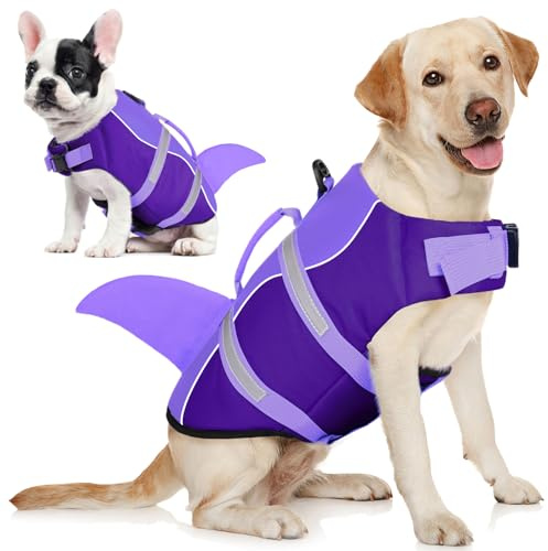 AOFITEE Hundeschwimmweste, Hai-Hundeschwimmweste zum Schwimmen und Bootfahren, reflektierend, hohe Schwimmfähigkeit, kleine Hunde, Ripstop-Haustier-Schwimmweste, Badeanzug mit Rettungsgriff für kleine