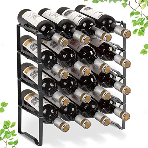 Mutool 4 Tier Stackable Wine Racks Hold 16 Bottles Wines,Metal Freestanding Stand Wine Organizer Holder Countertop Liquor Storage Shelf，Black (4 Tier)