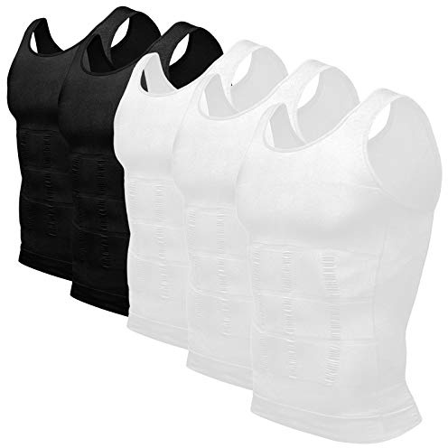 Odoland bantningsväst herr 5-pack kompressionsväst kroppsformare män formkläder kompressionströja maskulin undertröja linne toppar, 2 Svart 3 Vit, XXL