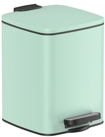 SONGMICS Kitchen Bin, 6L Stainless Steel Pedal Bin | Trash Bin, with Inner Bucket, Soft Close and Stays Open, Mint Green, PLUSHIC Collection LTB590C0602