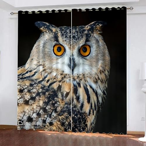 GIOVIA 3D Eule Gardinen Abdunkelnde Tier Eule Kindervorhänge Vorhang mit ösen 2er Set Vorhänge Blickdicht Verdunkelungs für Kinderzimmer Schlafzimmer Wohnzimmer B 200 X H 160 cm