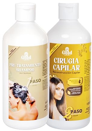 Gold DIAMOND - Alisado Brasileño Profesional - Kit de Cirugía Capilar (Mediano, 500 mL) - Keratina de Reconstrucción Capilar para cabellos Teñidos, Decolorados y Dañados - Fácil de Aplicar.