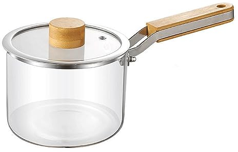 Bafnsiji Pot de Cuisson en Verre, Casserole en Verre avec Couvercle, 1.5L / 50oz Casserole, Induction Safe Milk Pot, Casserole en Verre Transparent, casseroles,A