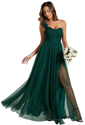 Ever-Pretty Robe de Demoiselle d'honneur Maxi Fendue sans Manches Robe Soirée Femme Vert Foncé 46