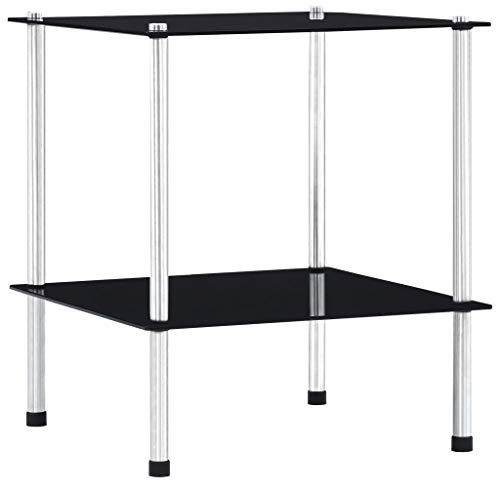 ZEYUAN Regal mit 2 Ablagen Schwarz 40x40x47 cm Hartglas, Regal Kinderzimmer, Bookshelf, Leiterregal, Standregal, Wandregal, Aktenregal, DVD Regal