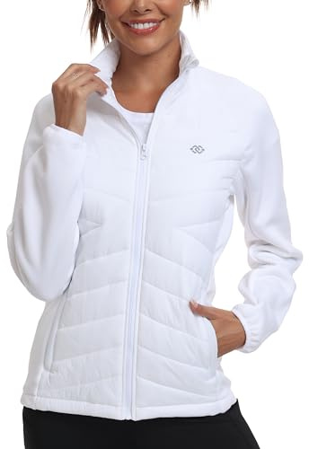 MoFiz Damjacka Vinter Lätt Jacka Fleece Termisk Jacka Kort Dunjacka Sportjacka med Dragkedja, Vit, S